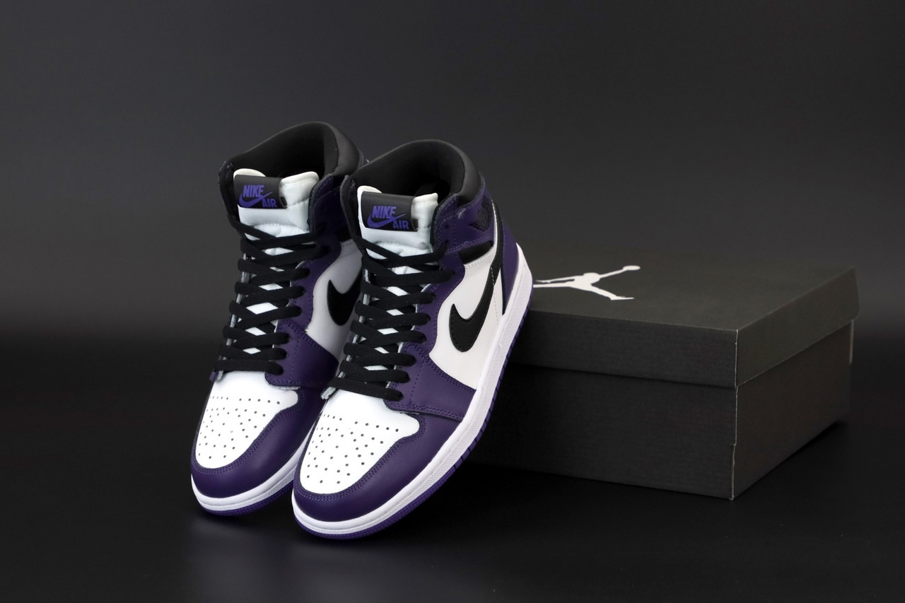 Женские кроссовки Nike Air Jordan 1 Retro High, кожа, фиолетовый, черный, белый, Найк Еір Джордан Ретро Хай - фото 4 - id-p2179240273