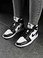 Женские кроссовки Nike Air Jordan 1 Retro High, кожа, черно-белый, Китай Найк Еір Джордан 1 Ретро Хай чорно-бі