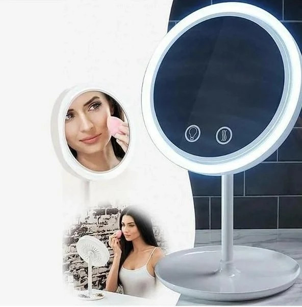 Круглое настольное зеркало с подсветкой и вентилятором Beauty Breeze Mirror FRF74G - фото 1 - id-p2093380522