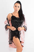 Комплект Валерия супер батал халат+пижама Ghazel 17111-122/88 Розовый халат/Черный комплект 56