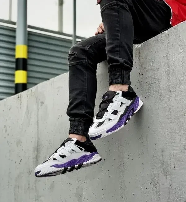 Мужские кроссовки Adidas Niteball, черный, белый, фиолетовый, рефлектив, Вьетнам Адідас Найтбол - фото 1 - id-p2179250961