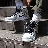 Мужские кроссовки Nike Air Jordan 1 Retro High, кожа, серый, белый, черный, Найк Еір Джордан 1 Ретро Хай