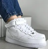 Женские кроссовки Nike Air Force 1 Mid, кожа, белый, Вьетнам Найк Еір Форс 1 Мід шкіряні білі