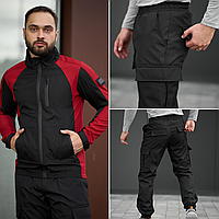 Костюм чоловічий демісезонний softshell куртка Червона + штани чорні (S - 3XL) софтшелл Костюм спортивний