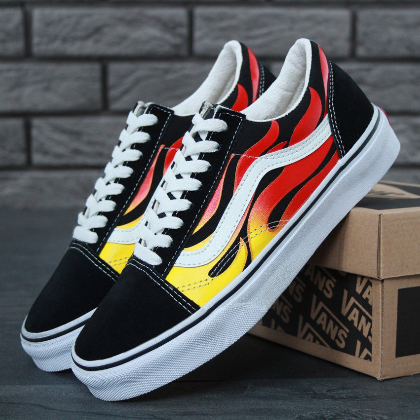 Мужские кеды Vans Old Skool, черный, белый, красный, желтый, Китай 41 - фото 2 - id-p2179251779