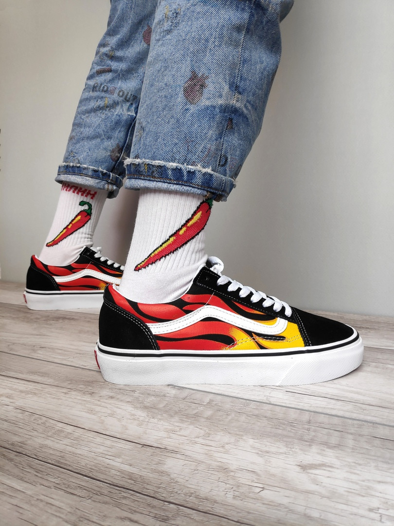 Мужские кеды Vans Old Skool, черный, белый, красный, желтый, Китай 41 - фото 4 - id-p2179251779