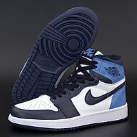 Мужские кроссовки Nike Air Jordan 1 Retro High, Найк Аир Джордан (Джордани), кожа, синий, белый,