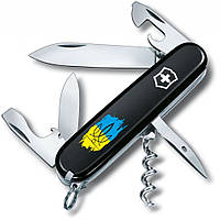 Складной нож Victorinox Spartan Ukraine 91мм 12 функций Черный Трезубец фигурный на фоне флага