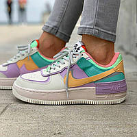 Женские кроссовки Nike Air Force 1 Shadow, кожа, белый, фиолетовый, желтый, бирюзовый, Вьетнам 37