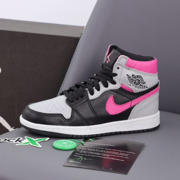 Женские кроссовки Nike Air Jordan 1 Retro High, кожа, серый, черный, розовый, Вьетнам 37 - фото 1 - id-p2179253972