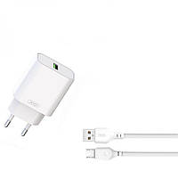 Сетевое Зарядное Устройство XO L103 1USB QC 18W+USB to Micro Цвет Белый