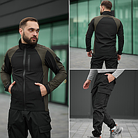 Костюм із тканини soft shell куртка хакі + штани чорні (S - 3XL) софтшелл Чоловічий костюм молодіжний
