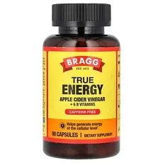 Bragg, True Energy, яблучний оцет і 6 вітамінів групи B, без кофеїну, 90 капсул