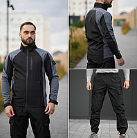 Спортивный костюм софтшелл куртка серая + штаны черные (S - 3XL) soft shell Комплект весенний осенний