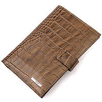 Чоловіче портмоне з хлястиком із натуральної шкіри з тисненням під крокодила KARYA 21196 Світло-коричневий
