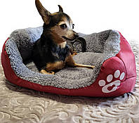 Лежанка пуфик для домашних животных собак и котов 44см плюшевое спальное место разных цветов Бордо