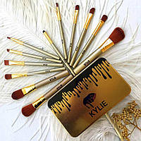 Професійний набір пензлів для макіяжу Kylie Jenner Make-up brush Gold set 12 шт. hr