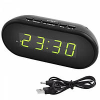 Настольные электронные часы с будильником VST 712 / 6994 Черный с зеленым светом hr