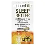 Natural Factors, RegenerLife, улучшение сна с мелатонином, L-теанином и растительными ингредиентами, 60
