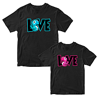 Комплект черных футболок для влюбленных с принтом "Love. Два попугая. Цветные попугаи" Кавун ФП012153 S M
