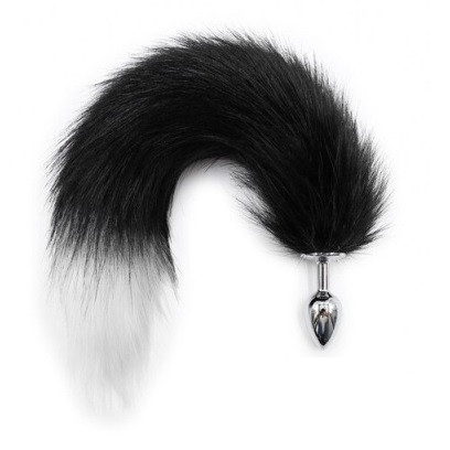 Анальна пробка S лисий хвіст DS Fetish Anal plug S faux fur fox tail Black/white polyeste sexstyle