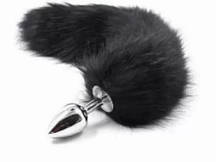 Анальна пробка S лисий хвіст DS Fetish Anal plug S faux fur fox tail Black polyeste sexstyle