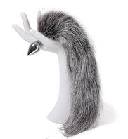 Анальна пробка з хвостом Anal plug faux fur fox tail light grey polyeste sexstyle