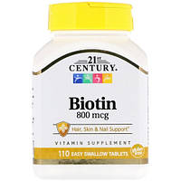 Биотин 21st Century Biotin, High Potency 800 mcg 110 Tabs NB, код: 7520322