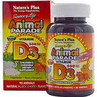 Витамин D Nature's Plus Animal Parade, Vitamin D3 90 Chewable Tabs Black Cherry Flavor NB, код: 7581147