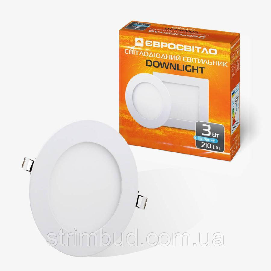 Світильник точковий врізний ЄВРОСВЕТ 3 Вт круг LED-R-90-3 6400 К