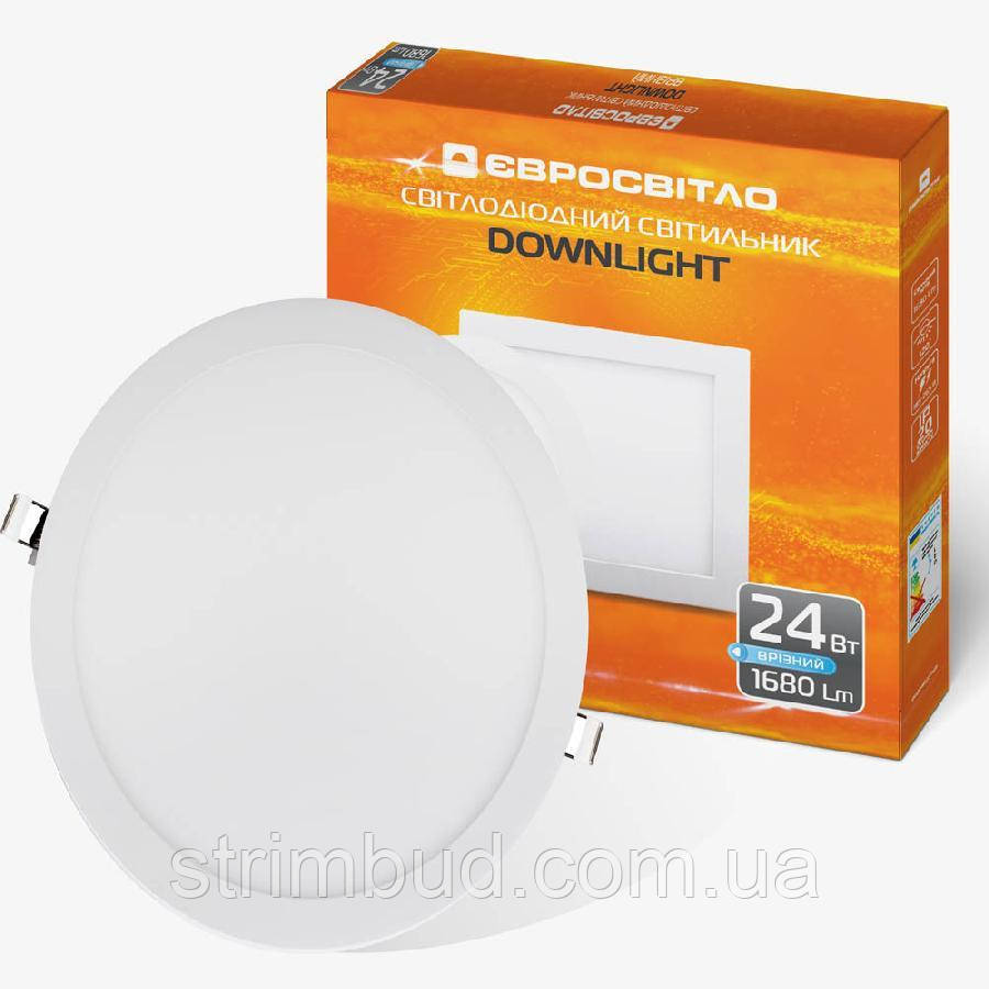 Светильник точечный врезной Євросвітло 24Вт круг LED-R-300-24 6400К, фото 1