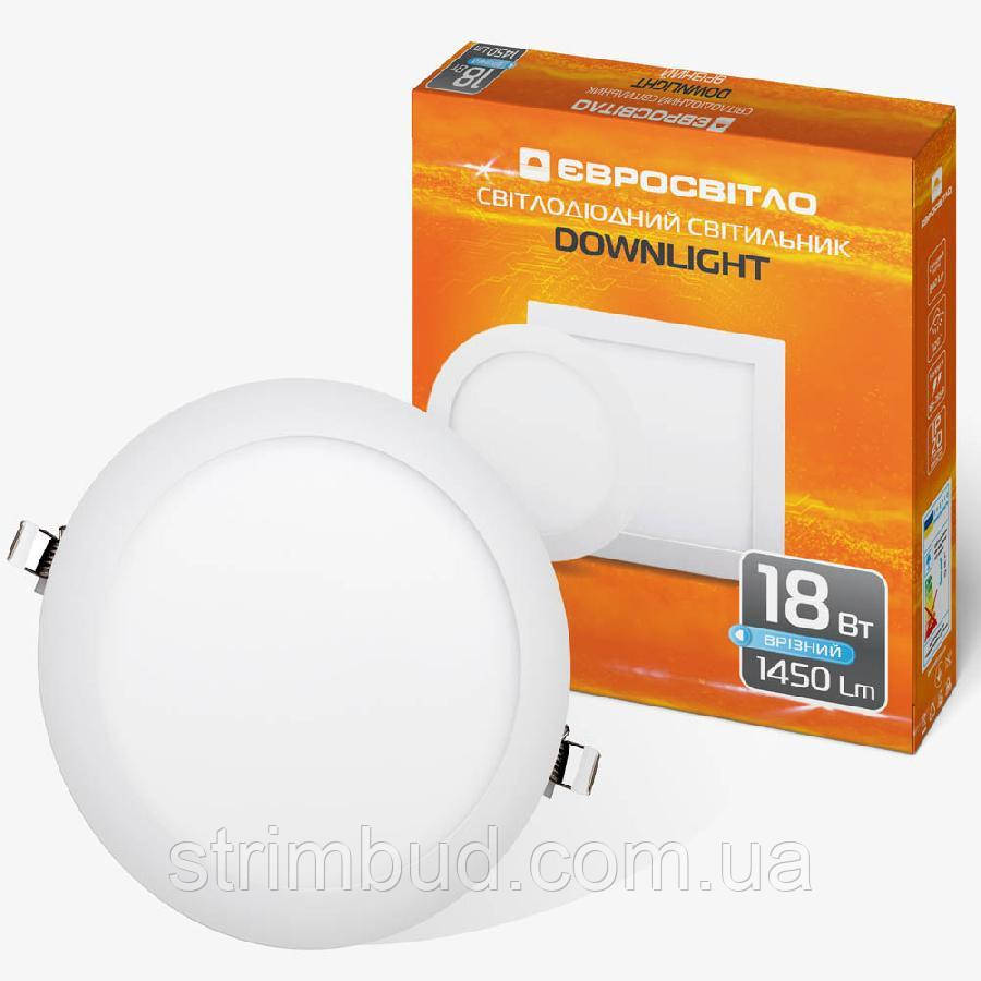 Светильник точечный врезной Євросвітло 18Вт круг LED-R-225-18 4200К