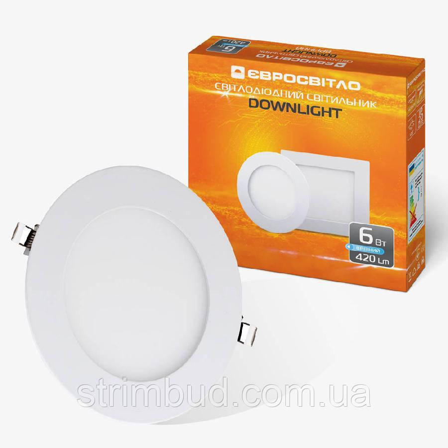 Світильник точковий врізний ЄВРОСВЕТ 6 Вт круг LED-R-120-6 6400 К