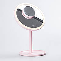 Зеркало настольное Lugi круглое с увеличением и led подсветкой для макияжа Розовый (HP072TD020P)