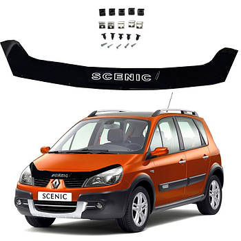 Дефлектор капота мухобойка Renault Scenic II 2003-2009 (Євро Кріплення) Voron Glass