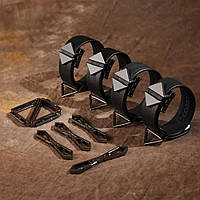 Набір наручники та поножи з хрестовиною Lockink, натуральна шкіра та метал, чорний sexstyle