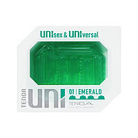 Унісекс-стимулятор Tenga UNI Emerald, зелений з геометричним рельєфом, лубрикант в комплекті