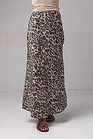 Длинная атласная юбка с леопардовым узором - коричневый цвет, Искусственный атлас, леопардовый, Турция