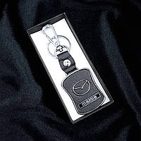 Чорний брелок для автомобільних ключів Мазда Mazda, автомобільний брелок з логотипом Мазда чорний з шкірозамінника
