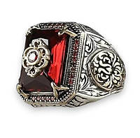 Кольцо мужское восточное печатка мужская власти с красным большим камнем размер 21