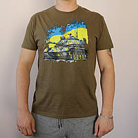 Патриотическая футболка с флагом Украины (S) олива, футболка с рисунком танка, летняя футболка мужская