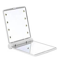 Карманное зеркало складное с LED подсветкой белое A-PLUS 822 ST, код: 8380113