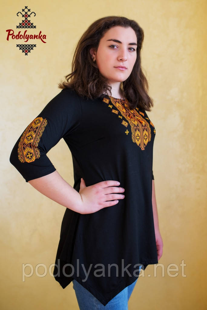 Жіноча туніка Гуцульська золота, рукав 3/4, фото 1