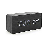 Електронний годинник VST-862 Wooden (Black), з датчиком температури, будильник, живлення від кабелю USB, White