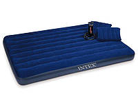 Надувной двуспальный матрас Intex с насосом и 2 подушки 152х203х22 см Синий (68765) NX, код: 1676242