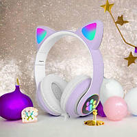 Дитячі навушники із вушками CAT STN-28 фіолетові | Бездротові навушники | Навушники з LK-459 котячими вушками