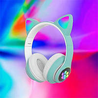 Дитячі аудіо навушники CAT STN-28 зелені, Бездротові навушники cat ear, Навушники для ZT-213 дітей бездротові