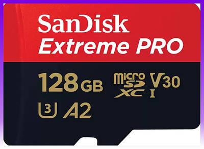 SanDisk Карта пам'яті 128GB microSDXC C10 UHS-I U3 R200/W90MB/s Extreme Pro V30 + SD - | Ну купи :) |