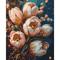 Картина по номерам 50*60 см Цветы. Нежные тюльпаны с золотыми красками Оригами LW 3304-big exclusive от IMDI