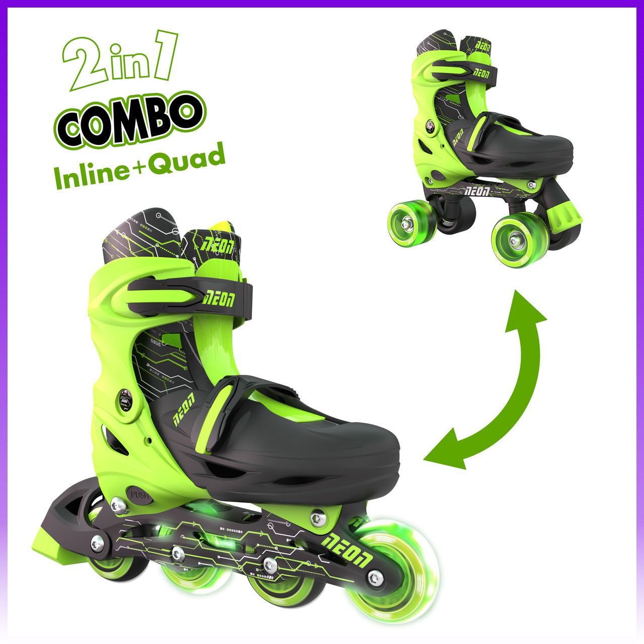 NEON Ролики COMBO SKATES Салатовий (Размер 34-37) - | Ну купи :) |